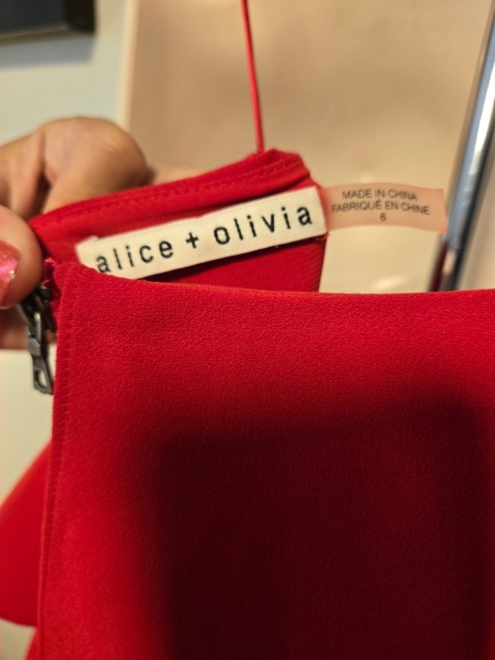 Alice + Olivia Red Ruffle-Overlay Mini Dress Size 6 - Picture 4 of 4